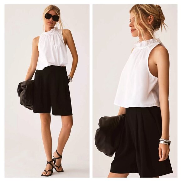 NWT Anthropologie Maeve Poplin Ruffle-Neck Cotton Halter Tank - Picture 2 of 5